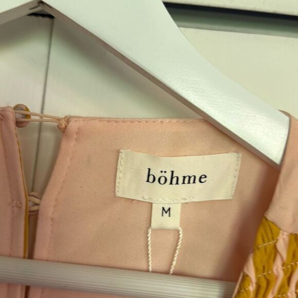 Bohme NWT pink floral smocked ruffle sleeve midi dress M - Picture 5 of 13